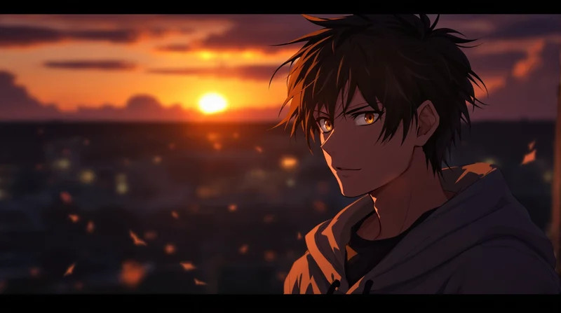 anime boy golden hour portrait