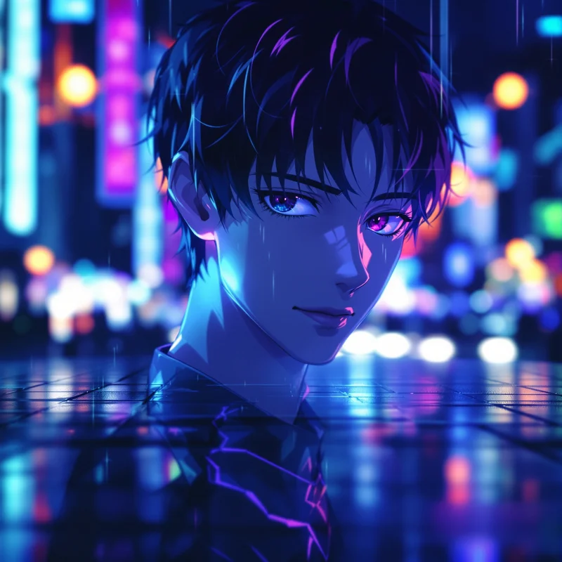 anime boy pfp neon city ghost avatar