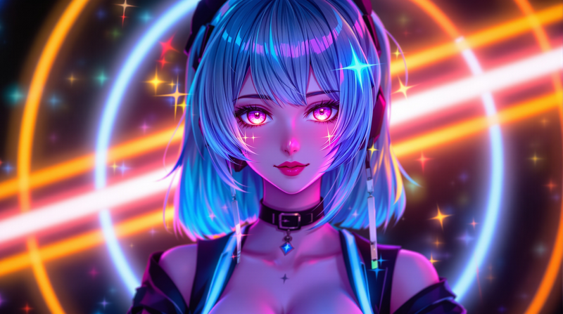 anime girl pfp neon glow portrait
