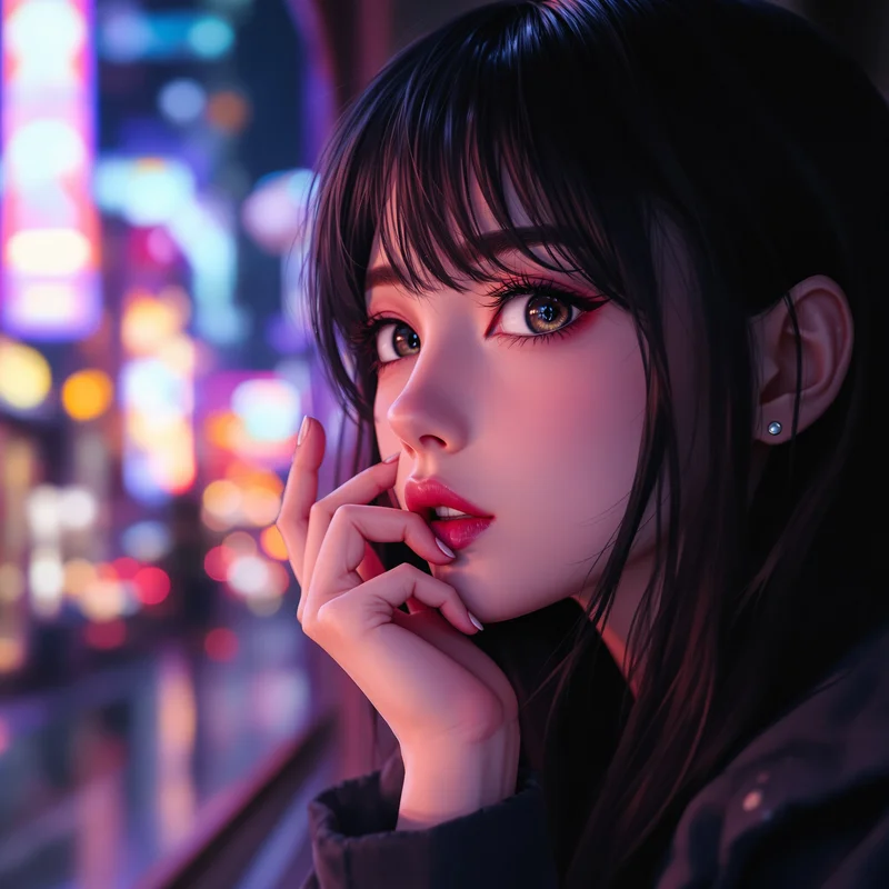 anime avatar portrait with over-shoulder pose and warm light