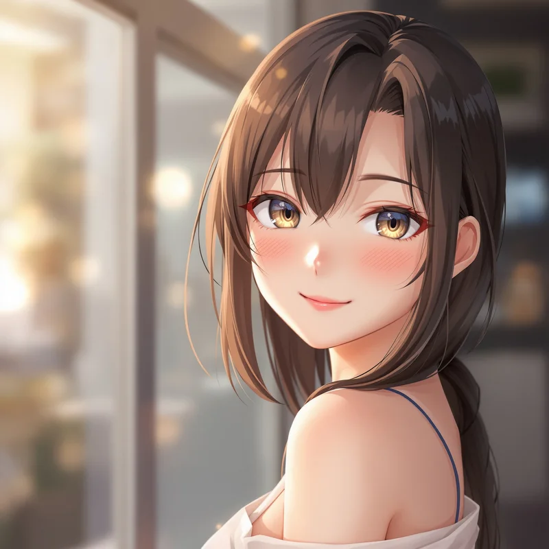 anime avatar portrait subtle sensual style glow reflection glass scene