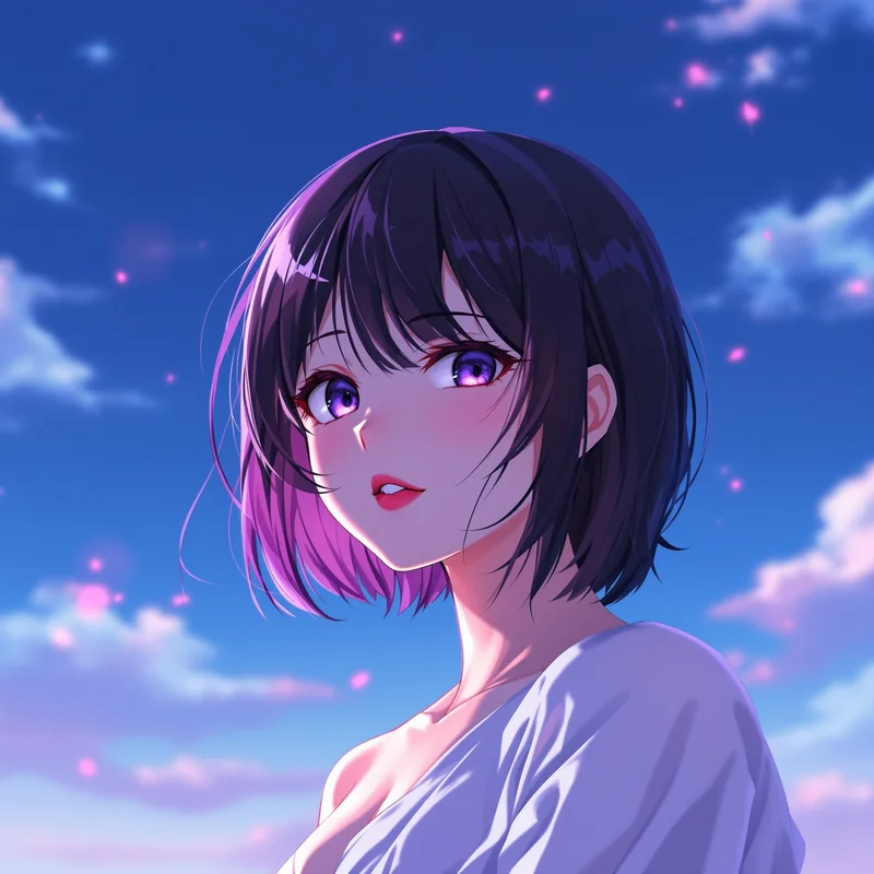 anime girl PFP avatar soft sexy mood midnight blue sky lighting