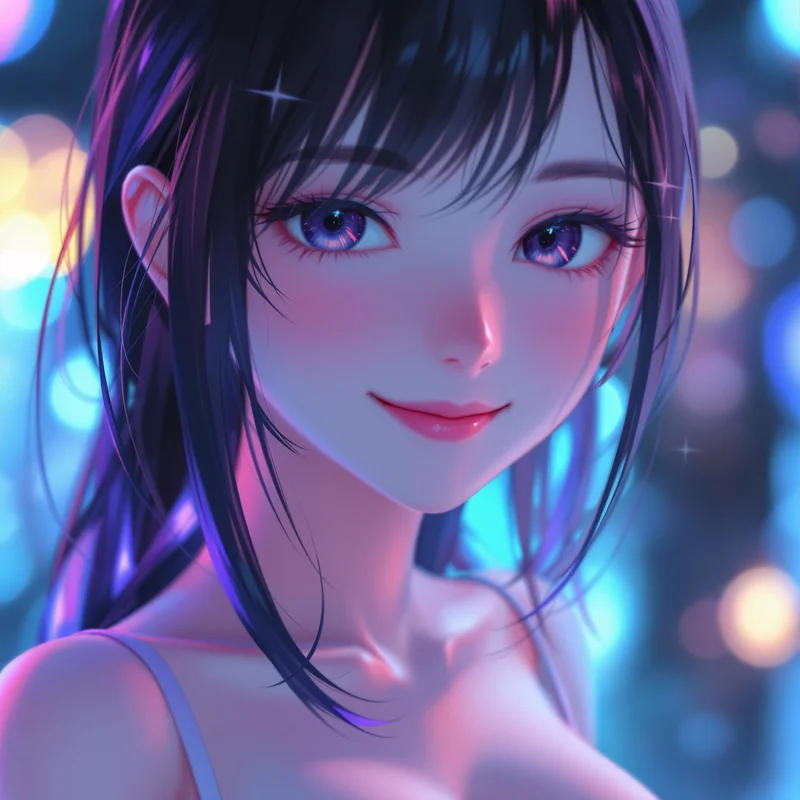 anime girl avatar close up soft lighting cool cyan glow mood