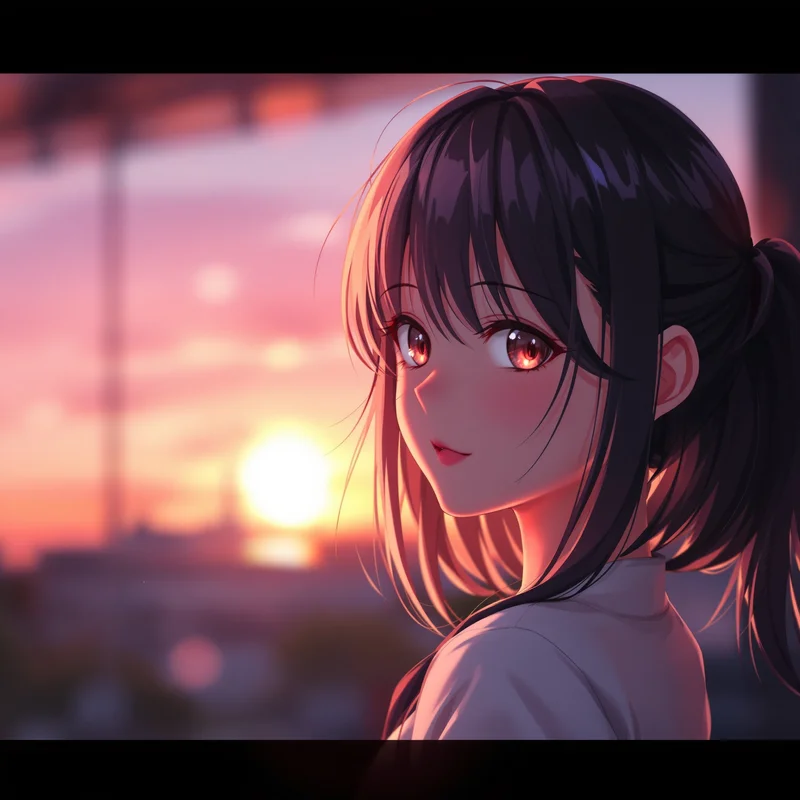 anime profile image soft glow skin sunset warm light aesthetic