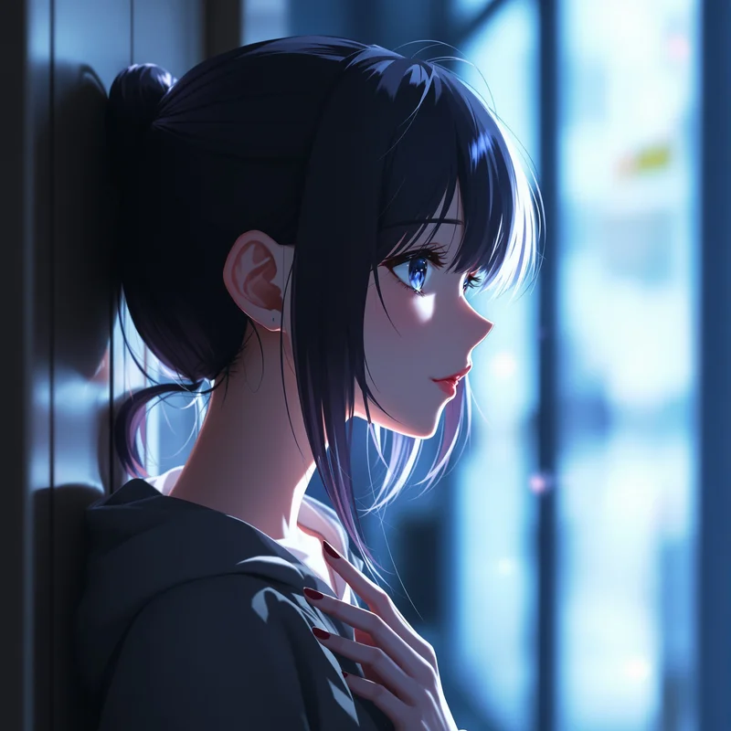 anime profile image soft glow skin calm indoor light aesthetic