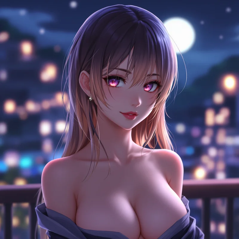 anime girl PFP avatar soft sexy mood moonlight balcony close up