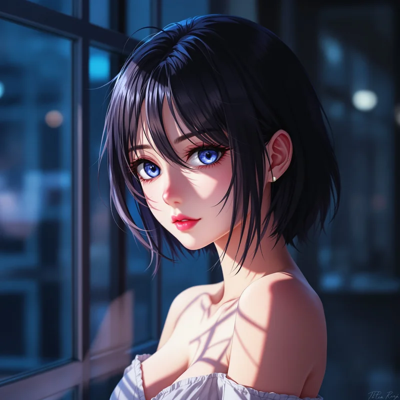 anime girl avatar close up soft lighting window reflection mood mood