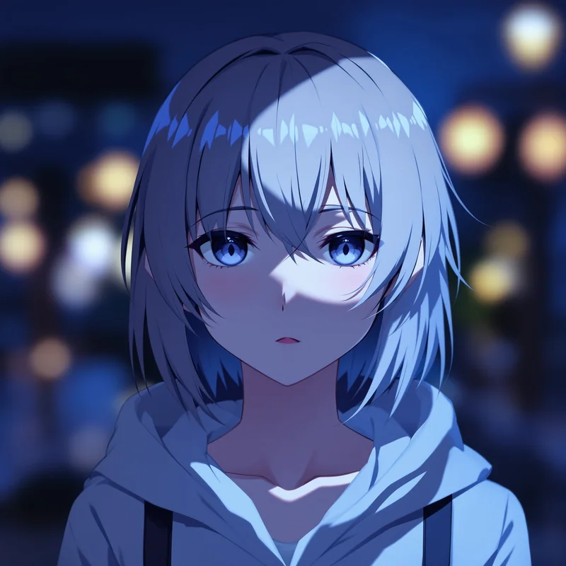 anime girl PFP avatar with blue night lighting and calm mood
