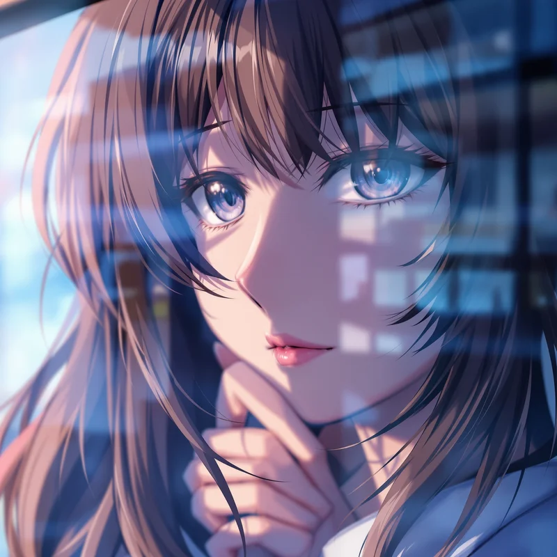 anime girl profile image with blue reflection and stable emotional clarity