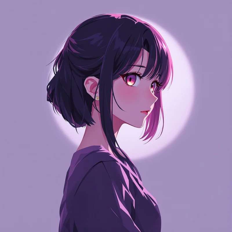 anime avatar portrait with over-shoulder pose and warm light