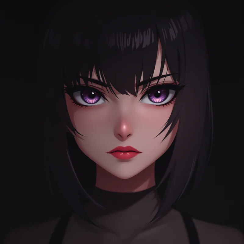 anime girl digital identity icon with dark contrast and intense eyes