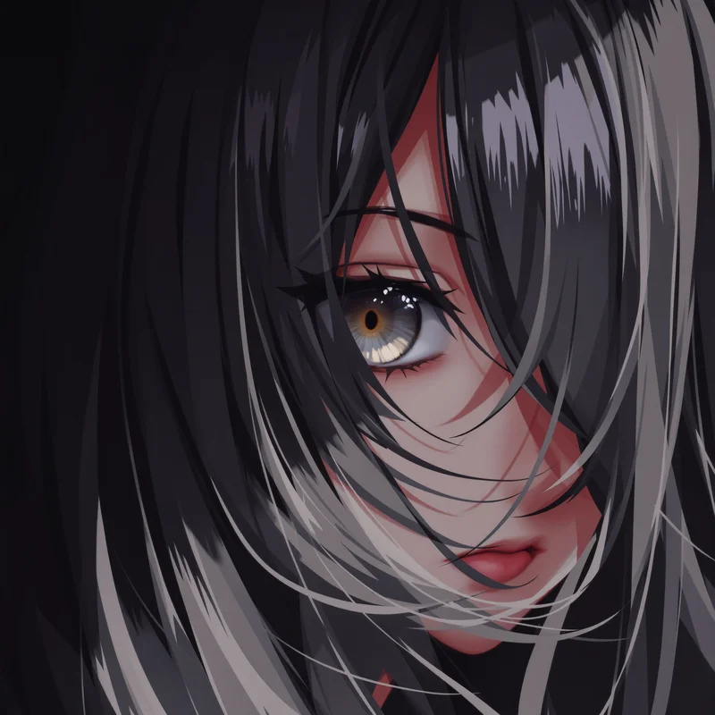 anime girl PFP avatar with half hidden face and shadow light