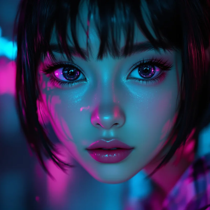 anime girl PFP with neon city reflection and focused avatar composition
