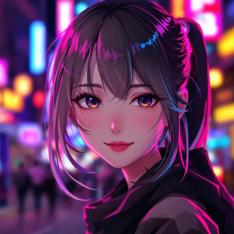 anime girl PFP avatar with neon eye contact and strong face focus