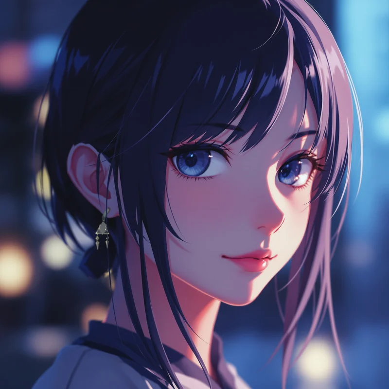 anime girl PFP avatar with midnight blue mood and quiet confidence
