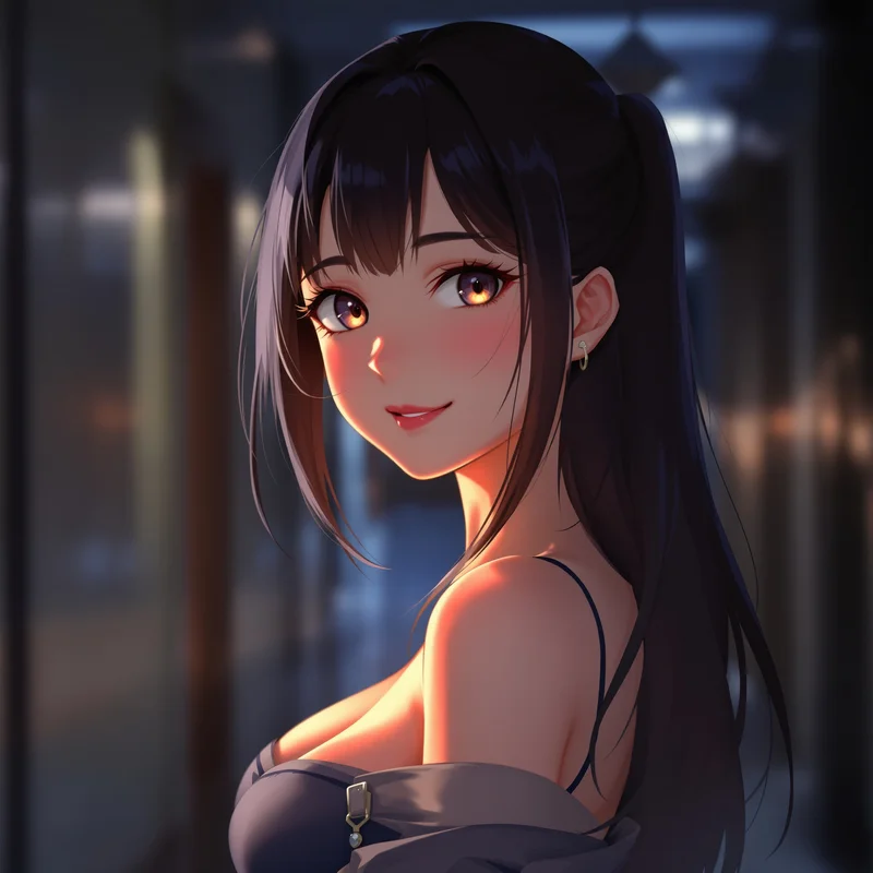 anime girl PFP avatar soft sexy mood dim hallway close up