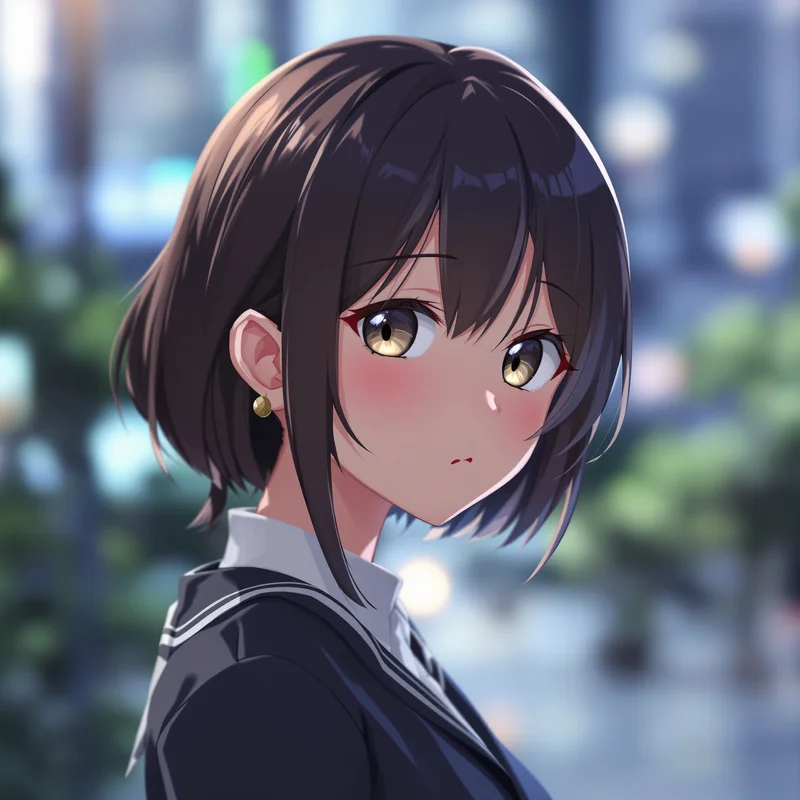 anime girl digital identity icon with strong face signal and soft blur