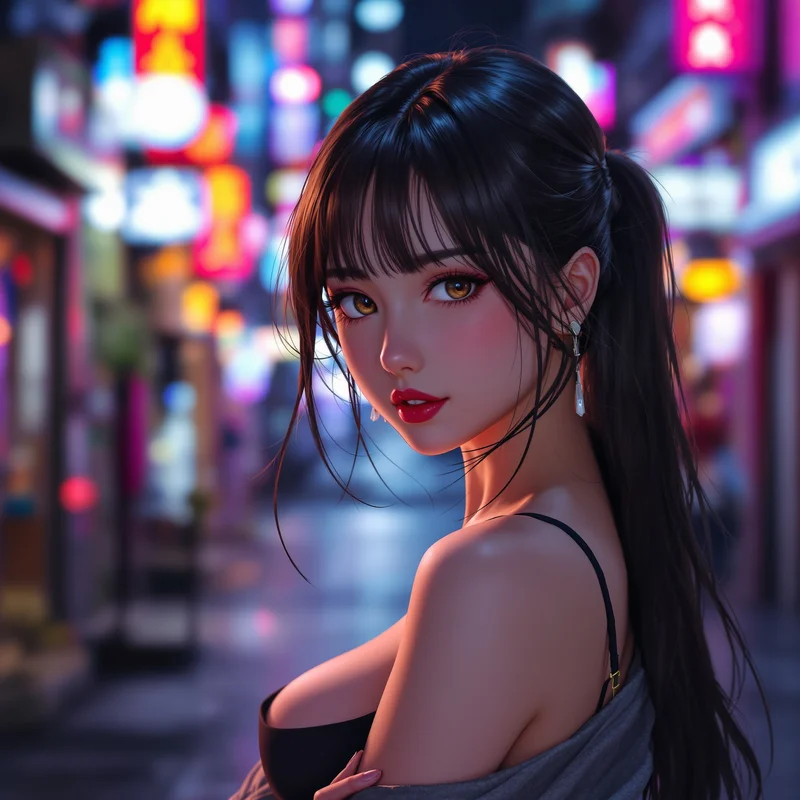digital identity anime girl avatar intimate neon city alley scene