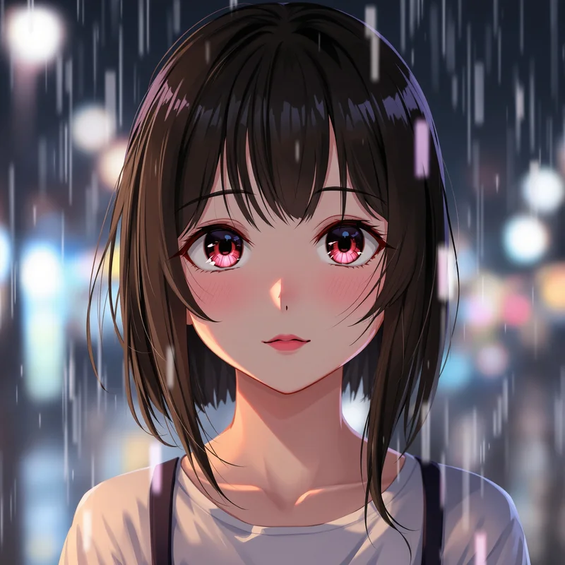 anime girl PFP avatar soft sexy mood rainy night blur lighting