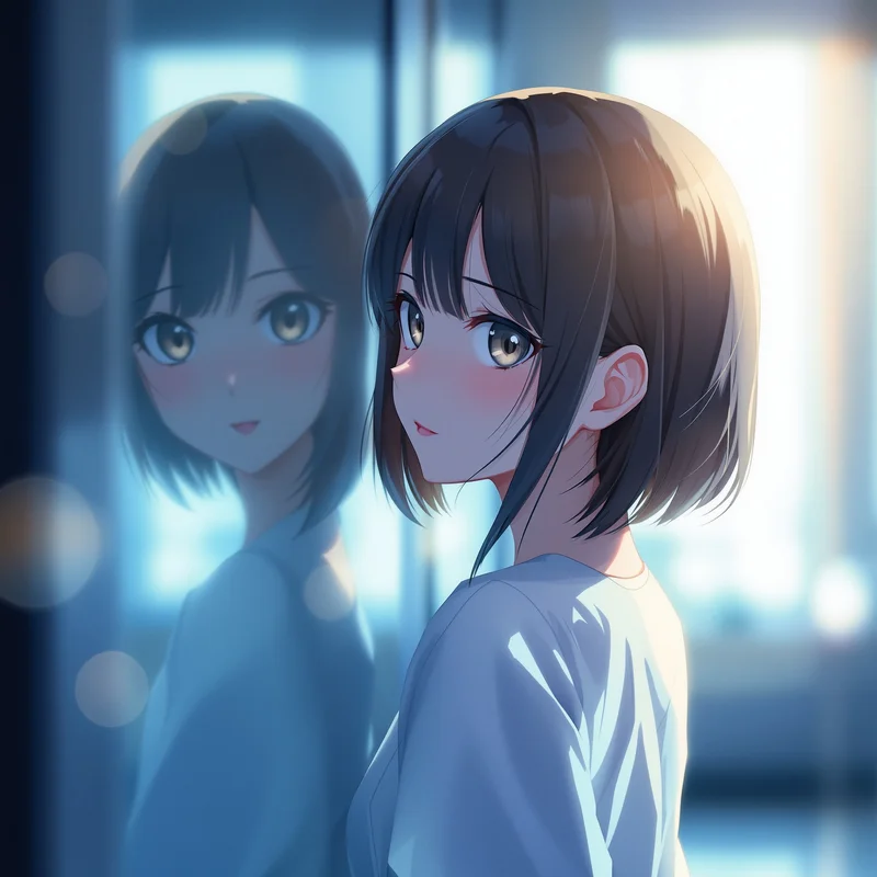 anime girl PFP avatar soft sexy mood soft mirror reflection lighting