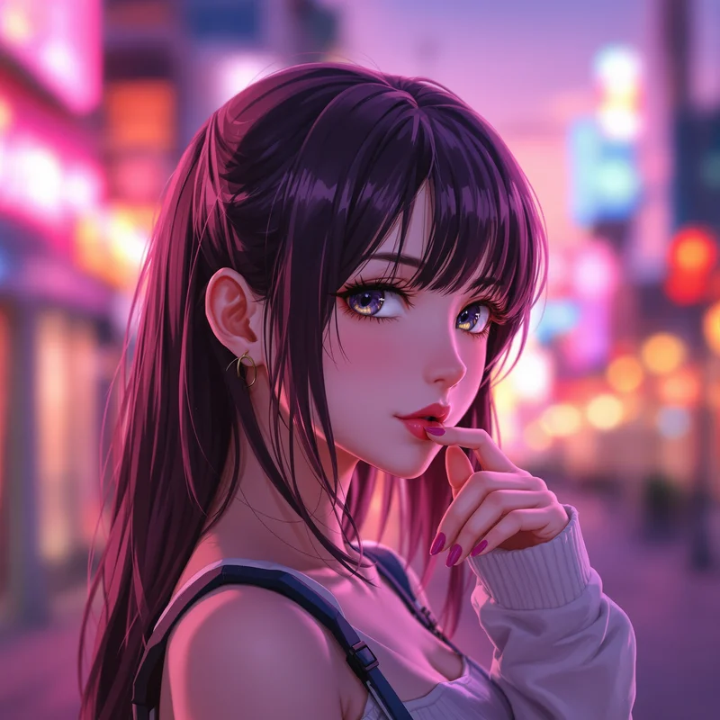 anime girl avatar with neon rim light and close-up crop