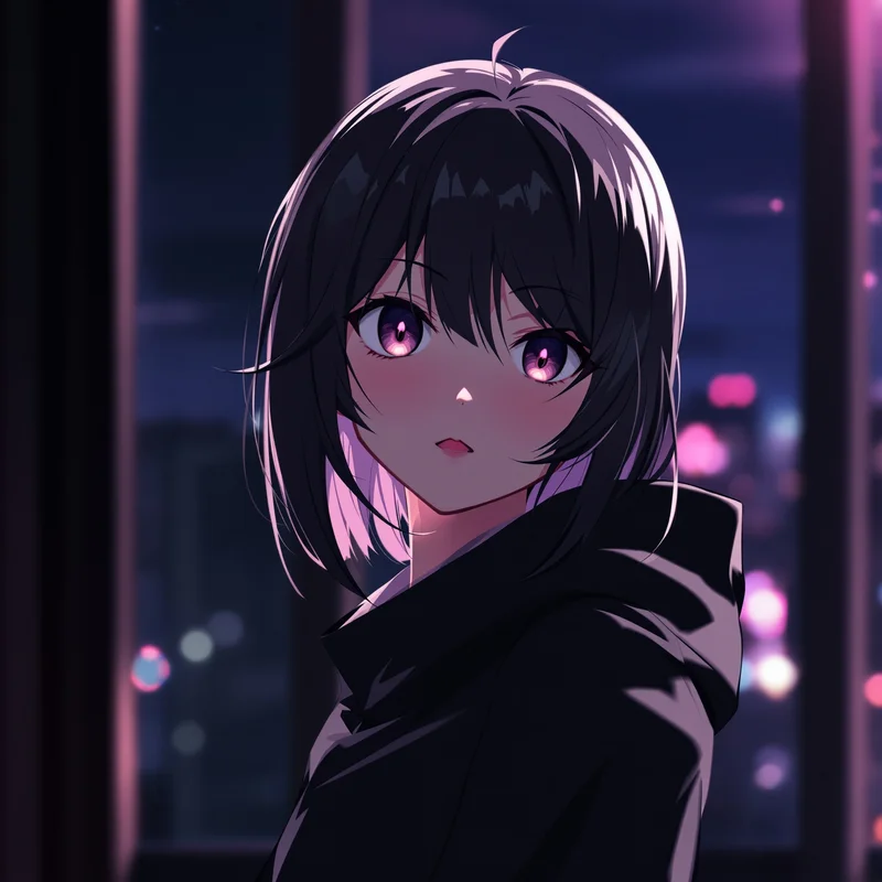 anime girl avatar with neon rim light and close-up crop