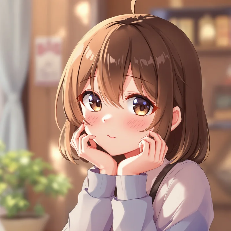 anime girl avatar with playful control and soft indoor profile lighting