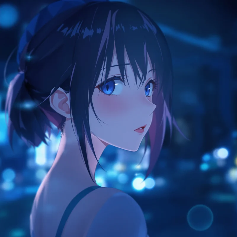 anime avatar portrait subtle sensual style cool cyan contrast scene