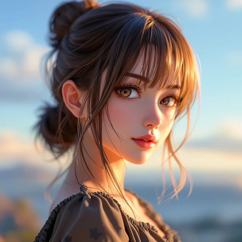 anime avatar portrait subtle sensual style golden hour skin scene