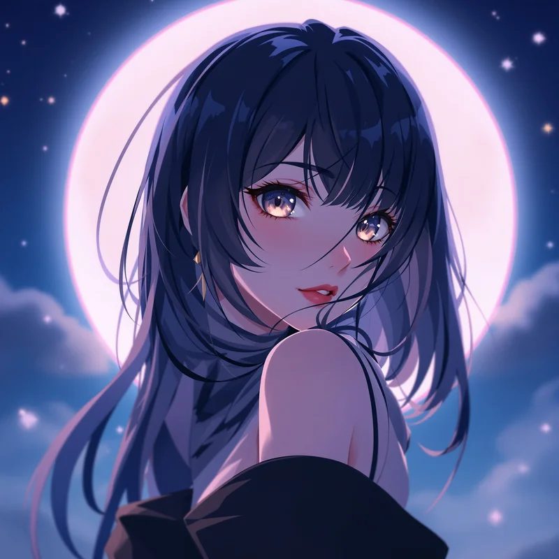 anime avatar portrait subtle sensual style moon halo portrait scene