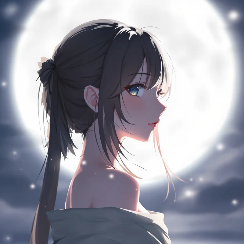 digital identity anime girl avatar calm sexy tone moonlit silence