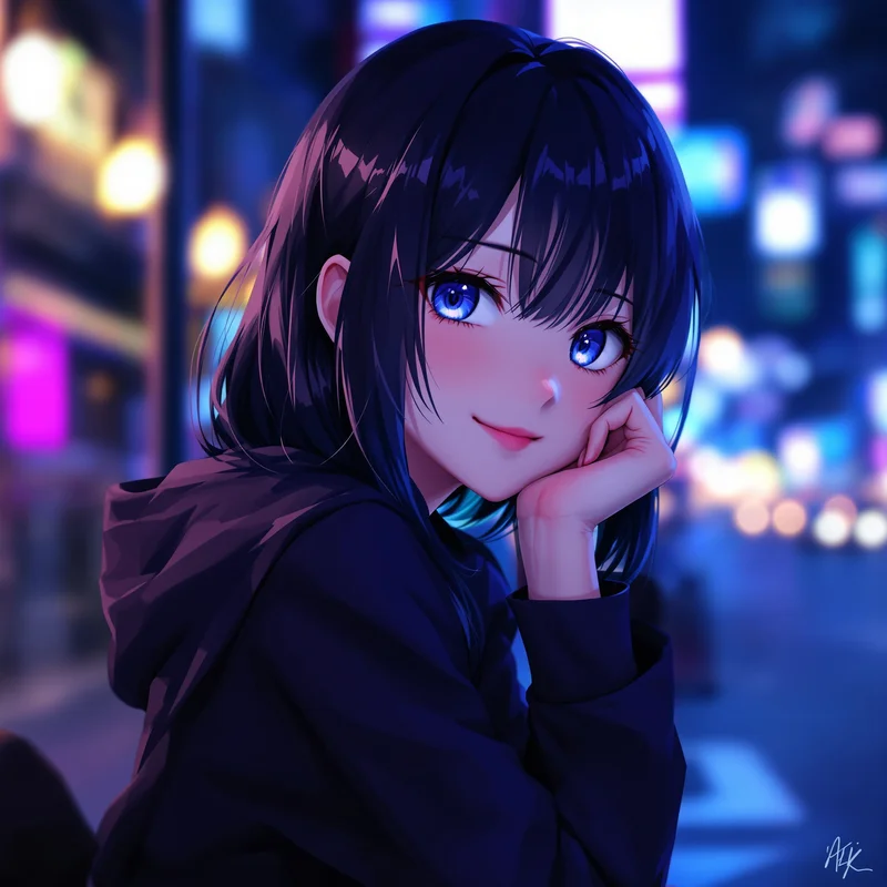 anime girl avatar with neon rim light and close-up crop
