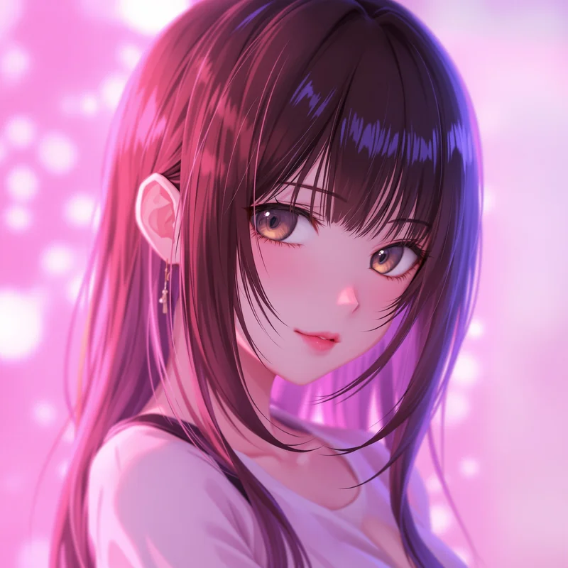 anime avatar portrait subtle sensual style pink haze studio scene