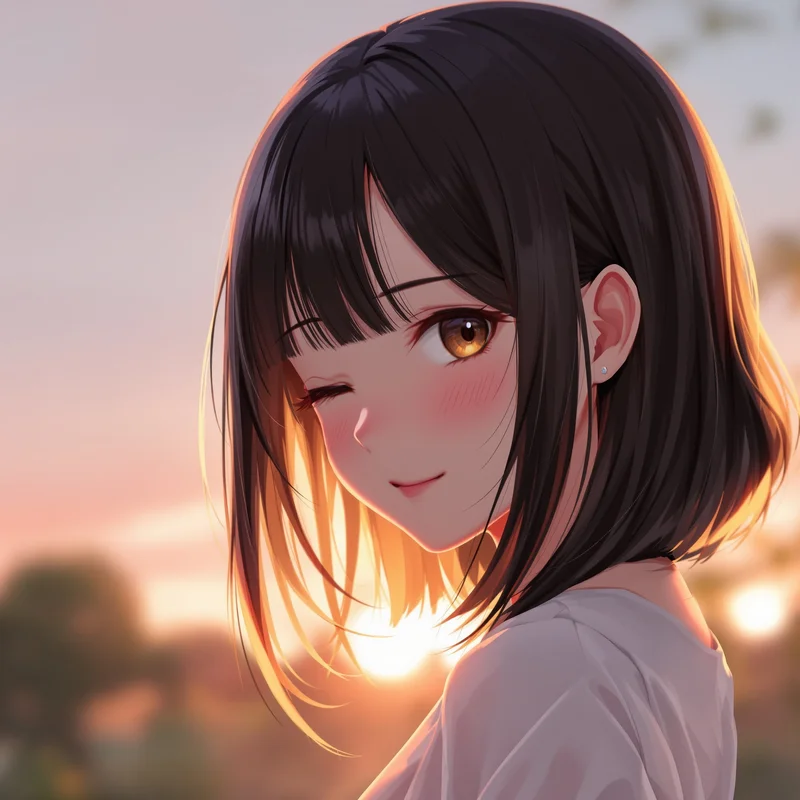 anime girl PFP avatar soft sexy mood gentle sunset fade lighting