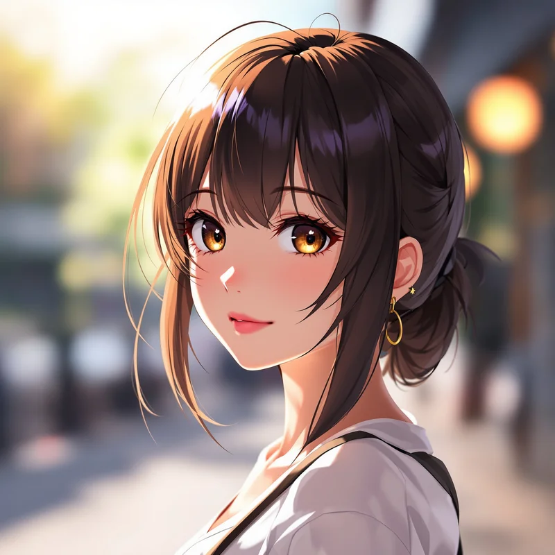 anime girl avatar with warm skin glow and direct profile gaze