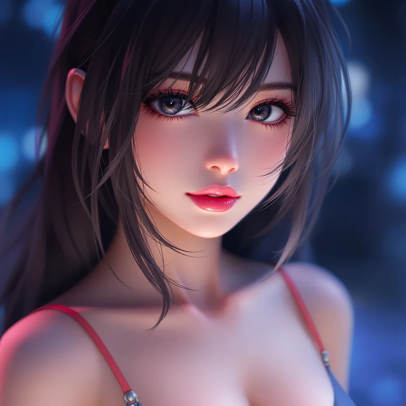 anime girl PFP avatar soft sexy mood ambient blue glow close up