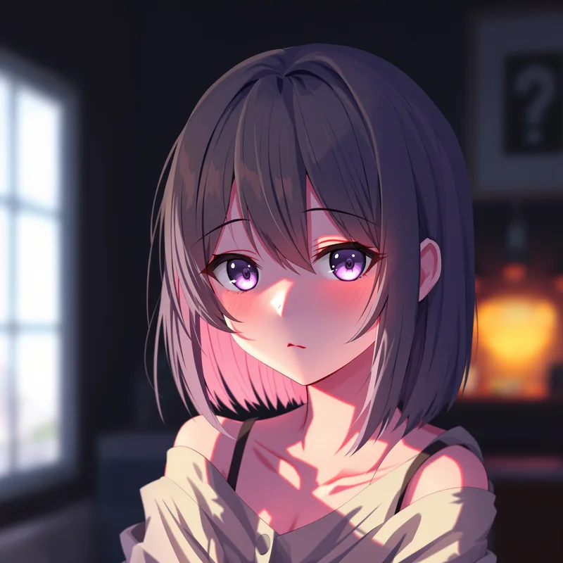 anime girl PFP avatar soft sexy mood dark shadow room lighting