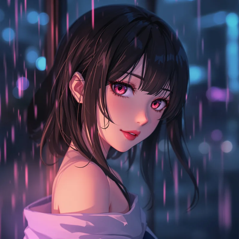 anime girl avatar close up soft lighting rain window glow mood