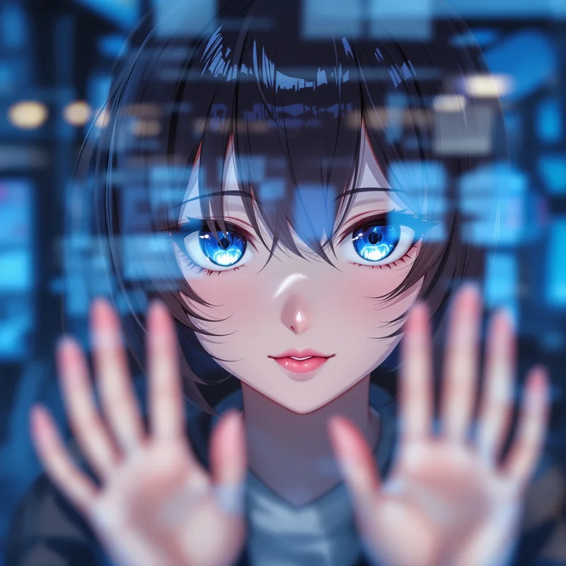 Anime Girl PFP with blue reflection lighting