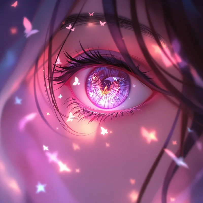 Anime Girl PFP with butterfly eye glow