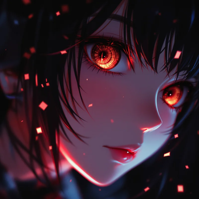 Anime Girl PFP with dark blush glitch aesthetic