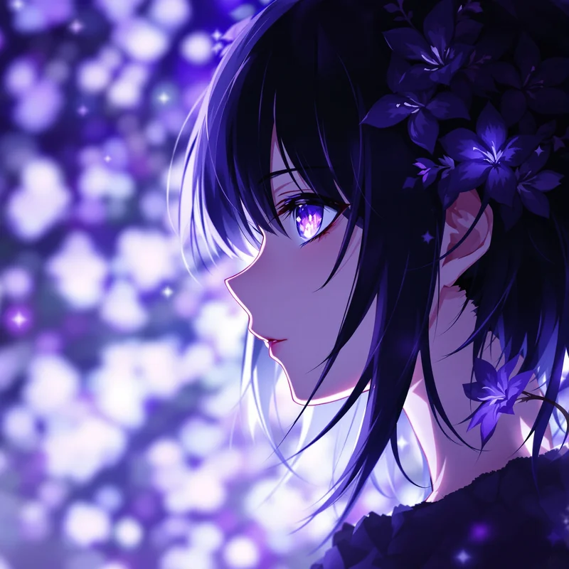 Anime Girl PFP with dark floral glow