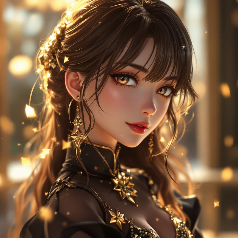 Anime Girl PFP with golden luxury glow