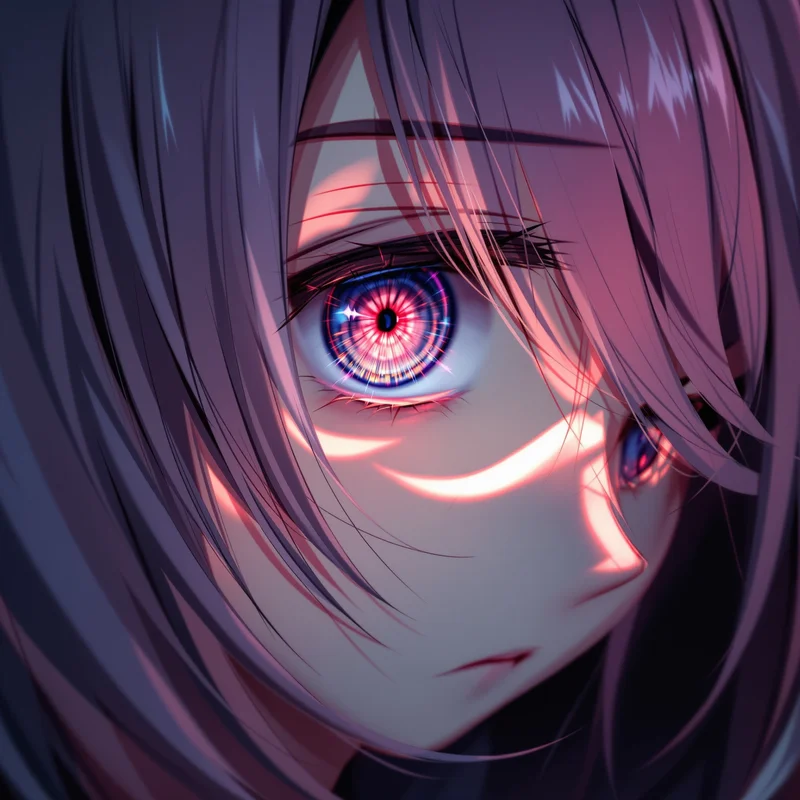 Anime Girl PFP with half hidden face and glowing eye