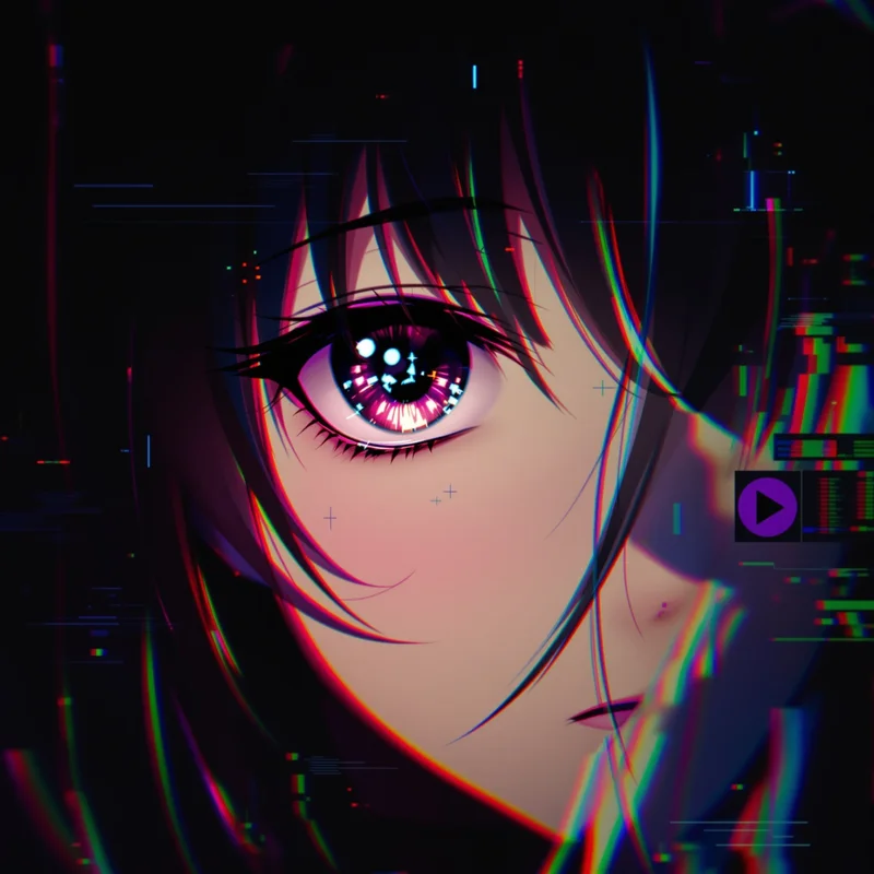 Anime Girl PFP with one eye glitch effect