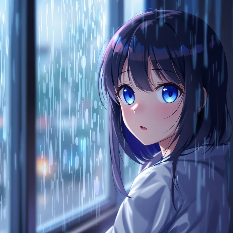 Anime Girl PFP with rain window reflections