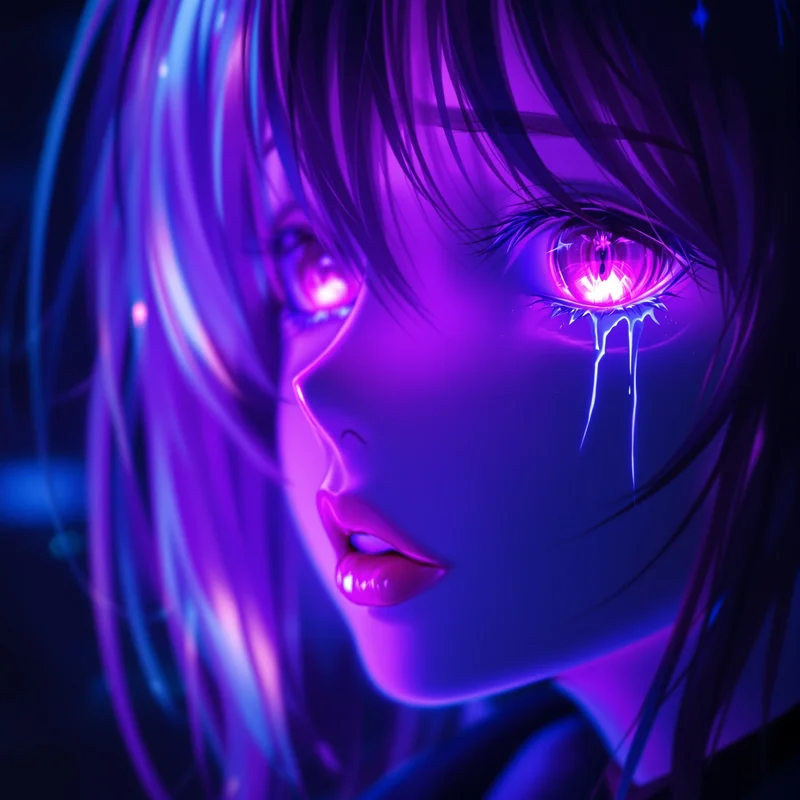 Anime Girl PFP with sad neon tears