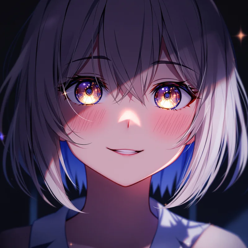 Anime Girl PFP with shadow smile and warm glow
