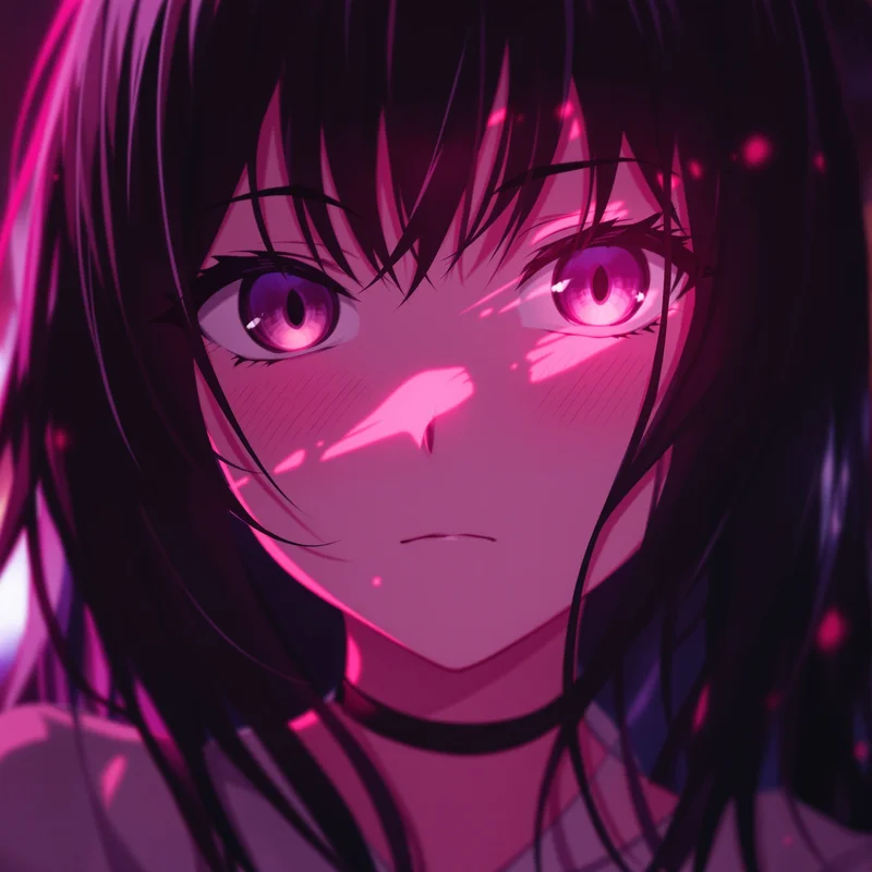 Anime Girl PFP with pink glow and danger mood
