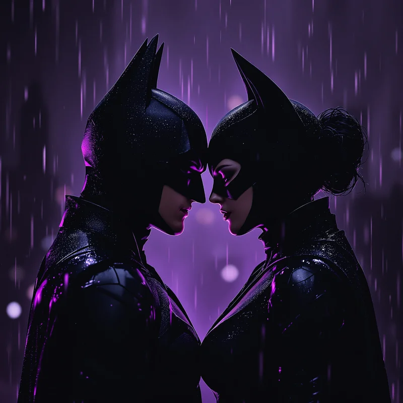 matching batman catwoman pfp with dark romantic atmosphere